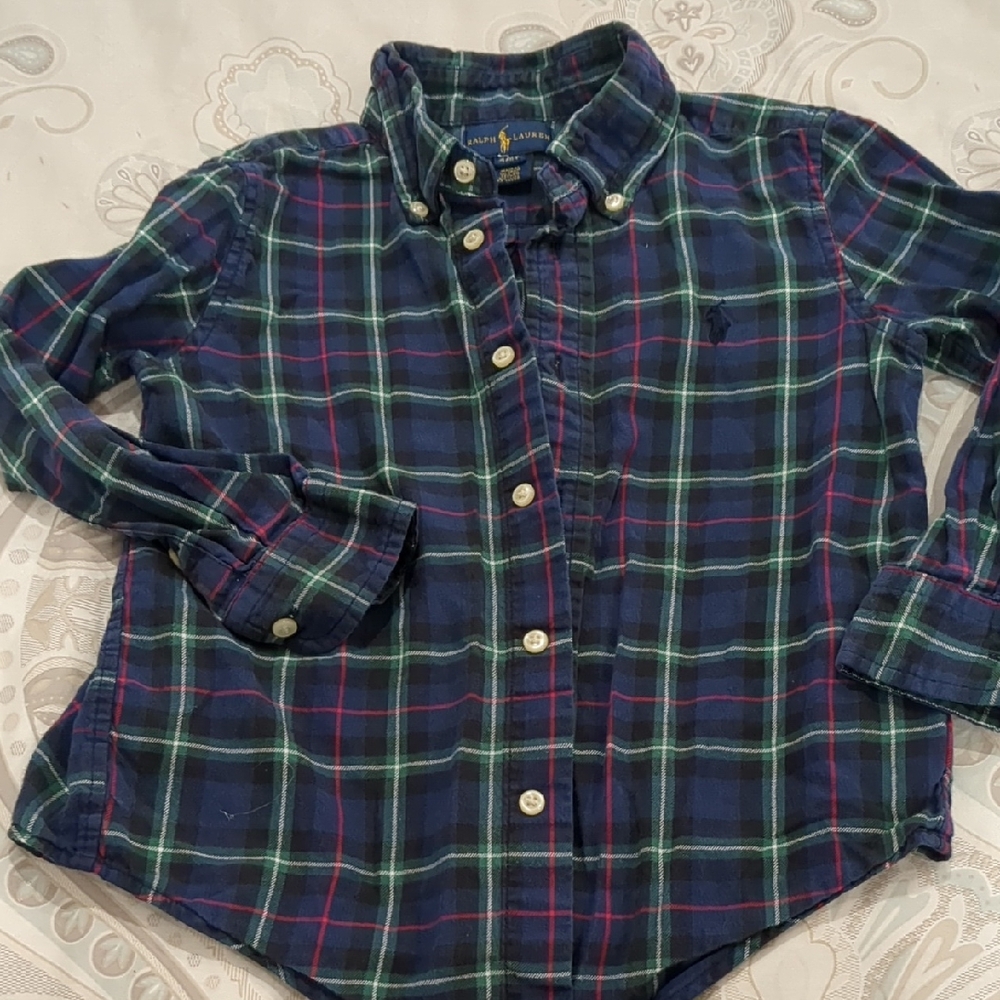 Ralph Lauren Boys Navy, Green & Red Plaid Button-Down Shirt
